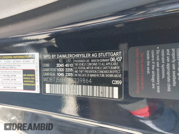 2008 Mercedes-Benz CLK 350 with VIN WDBTJ56H78F239864, listed as a IAAI auction lot 41634421 with 160,664 mi miles and . Bid and sale history available at carsss.com. Image 9.