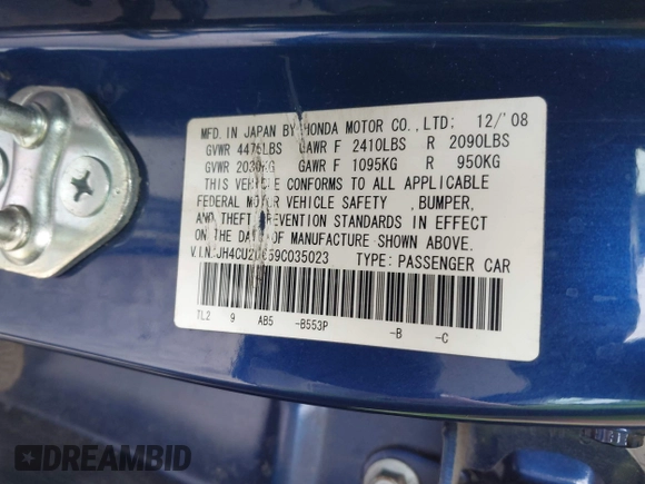 2009 Acura TSX z VIN JH4CU26659C035023, wystawiony jako IAAI lot #42433763 z przebiegiem 145 356 mil mil oraz . Historia ofert i sprzedaży dostępna na DreamBid. Obrazek 9.