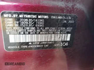 2022 Mitsubishi Mirage G4 ES with VIN ML32FUFJ2NHF09407, listed as a Copart auction lot 49331355 with 0 mi miles and Salvage Title. Bid and sale history available at carsss.com. Image 14.