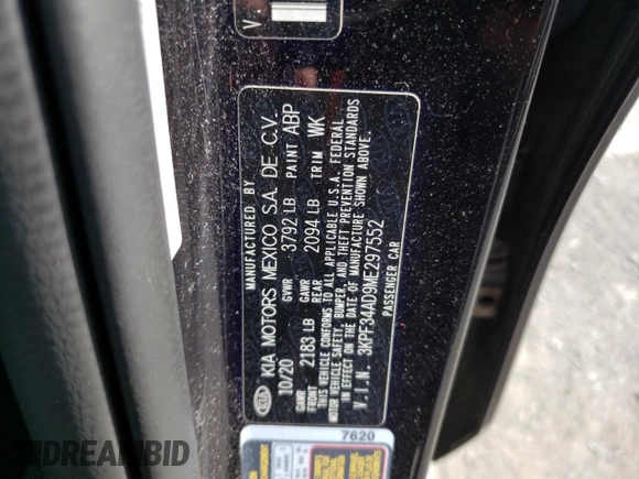 2021 Kia Forte GT-Line с VIN 3KPF34AD9ME297552, выставлен на аукционе Copart как лот 54503075 с пробегом 75 982 миль миль и Списание • Salvage title. История ставок и продаж доступна на DreamBid. Изображение 12.