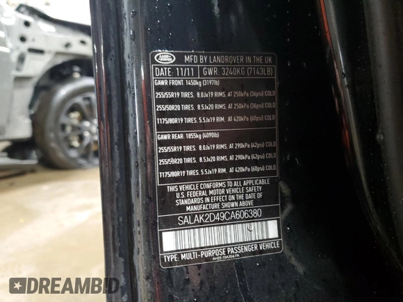 2012 Land Rover LR4 Lux with VIN SALAK2D49CA606380, listed as a Copart auction lot 50628205 with 127,669 mi miles and Salvage Title. Bid and sale history available at DreamBid. Image 12.