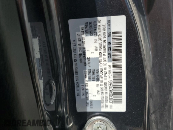 2017 FIAT 124 Spider Lusso with VIN JC1NFAEK4H0103516, listed as a Copart auction lot 57253905 with 46,291 mi miles and Salvage title. Bid and sale history available at DreamBid. Image 12.