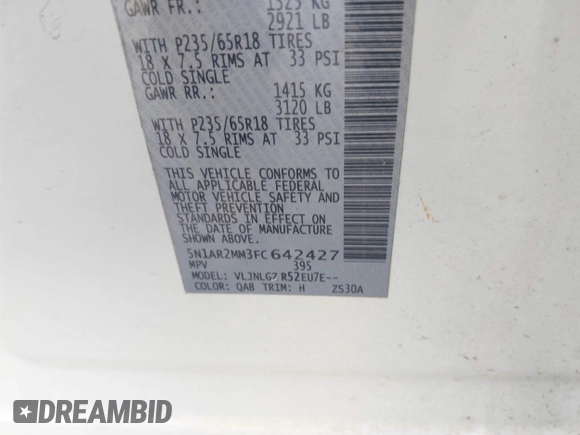 2015 Nissan Pathfinder SL with VIN 5N1AR2MM3FC642427, listed as a IAAI auction lot 42066272 with 137,523 mi miles and . Bid and sale history available at DreamBid. Image 9.