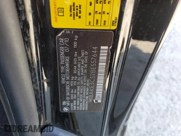 2011 BMW 3 Series 328i z VIN WBAKE3C52BE557644, wystawiony jako Copart lot #52886685 z przebiegiem 151 824 mil mil oraz Nie do naprawy • Non repairable. Historia ofert i sprzedaży dostępna na DreamBid. Obrazek 14.