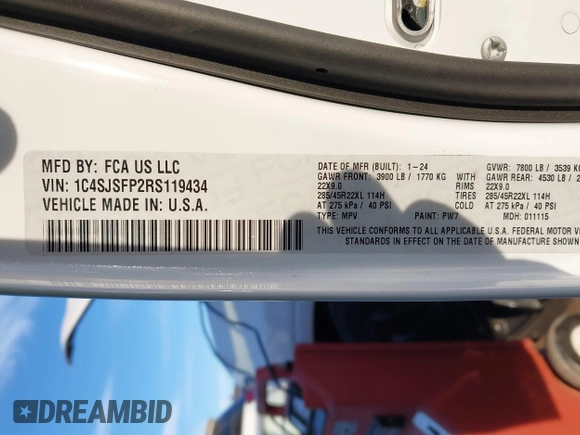2024 Jeep Grand Wagoneer Series II с VIN 1C4SJSFP2RS119434, выставлен на аукционе IAAI как лот 41450799 с пробегом 33 002 миль миль и . История ставок и продаж доступна на DreamBid. Изображение 9.
