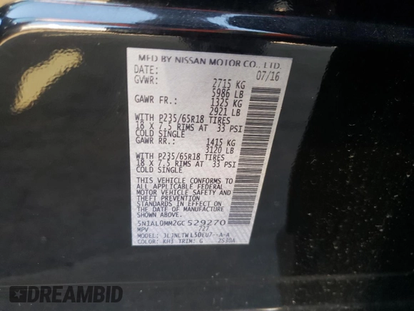 2016 Infiniti QX60 with VIN 5N1AL0MM2GC529270, listed as a Copart auction lot 70407654 with 76,916 mi miles and Non Repairable. Bid and sale history available at DreamBid. Image 13.