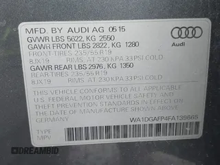2015 Audi Q5 Premium Plus with VIN WA1DGAFP4FA139665, listed as a IAAI auction lot 42300370 with 66,166 mi miles and . Bid and sale history available at DreamBid. Image 9.