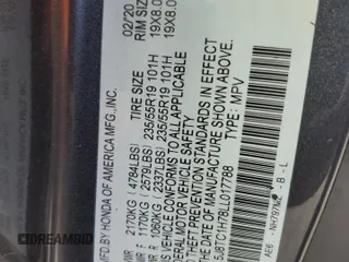 2020 Acura RDX w/Advance Pkg with VIN 5J8TC1H78LL017788, listed as a Copart auction lot 72232264 with 39,056 mi miles and Salvage Title. Bid and sale history available at carsss.com. Image 12.