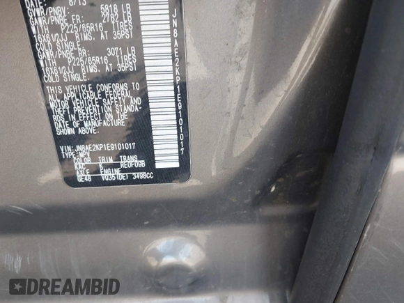 2014 Nissan Quest S with VIN JN8AE2KP1E9101017, listed as a IAAI auction lot 42224066 with 230,317 mi miles and . Bid and sale history available at DreamBid. Image 9.