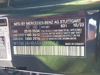2024 Mercedes-Benz GLC with VIN W1NKJ4HB6RF099056, listed as a IAAI auction lot 41620396 with 1 mi miles. Bid and sale history available at carsss.com. Image 9.