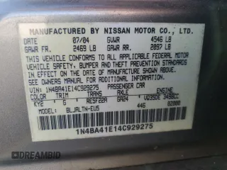 2004 Nissan Maxima SE with VIN 1N4BA41E14C929275, listed as a Copart auction lot 74275624 with 135,549 mi miles and Salvage Title. Bid and sale history available at carsss.com. Image 12.