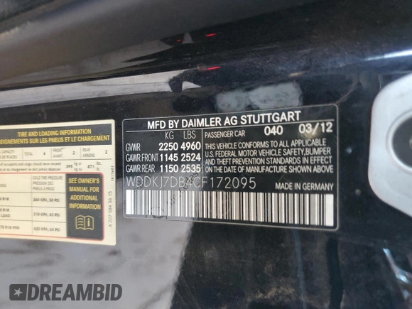 2012 Mercedes-Benz E 550 with VIN WDDKJ7DB4CF172095, listed as a Copart auction lot 71844814 with 154,186 mi miles and Salvage Title. Bid and sale history available at DreamBid. Image 14.