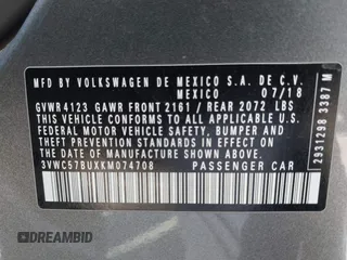 2019 Volkswagen Jetta S z VIN 3VWC57BUXKM074708, wystawiony jako IAAI lot #42151448 z przebiegiem 189 430 mil mil oraz . Historia ofert i sprzedaży dostępna na DreamBid. Obrazek 9.