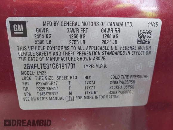 2016 GMC Terrain SLE with VIN 2GKFLTE31G6191701, listed as a IAAI auction lot 42607598 with 18,217 mi miles and . Bid and sale history available at DreamBid. Image 9.