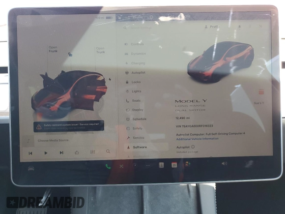 2024 Tesla Model Y Long Range with VIN 7SAYGAEE0RF016323, listed as a Copart auction lot 50253205 with 12,490 mi miles and Salvage title. Bid and sale history available at DreamBid. Image 9.