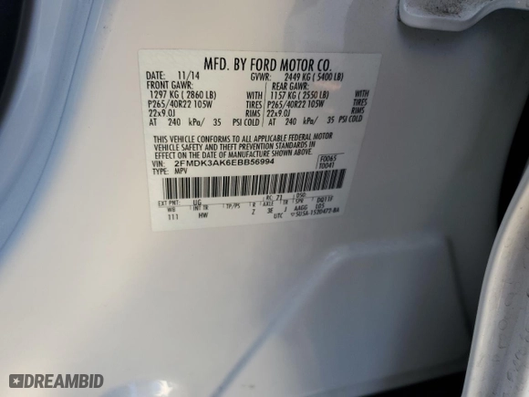 2014 Ford Edge Sport with VIN 2FMDK3AK6EBB56994, listed as a Copart auction lot 83907524 with 80,471 mi miles and Salvage Title. Bid and sale history available at carsss.com. Image 13.