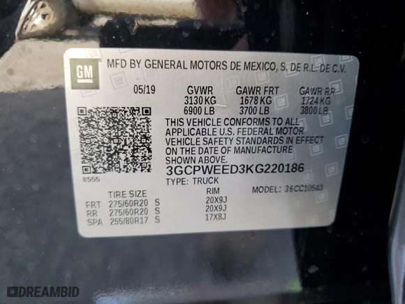 2019 Chevrolet Silverado 1500 LTZ with VIN 3GCPWEED3KG220186, listed as a Copart auction lot 76463334 with 62,659 mi miles and Non Repairable. Bid and sale history available at carsss.com. Image 13.
