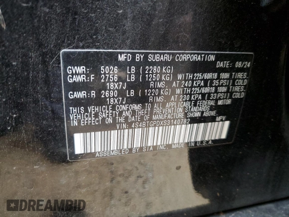 2025 Subaru Outback Touring XT with VIN 4S4BTGPDXS3140782, listed as a Copart auction lot 87709275 with 6,946 mi miles and Salvage Title. Bid and sale history available at carsss.com. Image 15.
