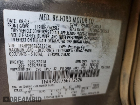 2006 Ford Five Hundred Limited with VIN 1FAHP28176G112520, listed as a Copart auction lot 41892725 with 177,940 mi miles and Clean Title. Bid and sale history available at carsss.com. Image 13.