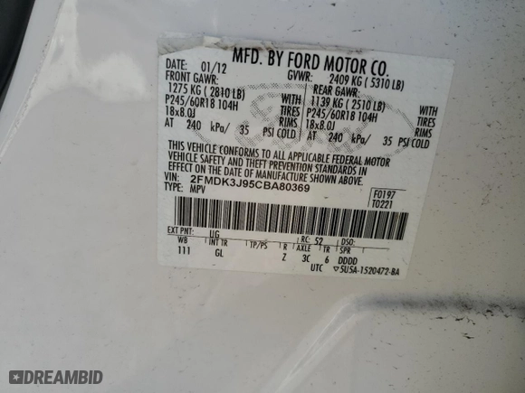 2012 Ford Edge SEL with VIN 2FMDK3J95CBA80369, listed as a Copart auction lot 44587885 with 71,130 mi miles and Clean Title. Bid and sale history available at carsss.com. Image 14.