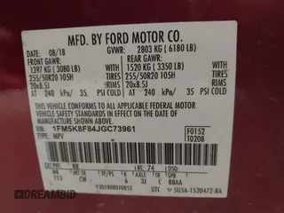 2018 Ford Explorer Limited with VIN 1FM5K8F84JGC73961, listed as a IAAI auction lot 42605839 with 76,293 mi miles and . Bid and sale history available at DreamBid. Image 9.