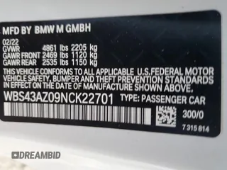 2022 BMW M4 Competition xDrive with VIN WBS43AZ09NCK22701, listed as a Copart auction lot 37733034 with 13,038 mi miles. Bid and sale history available at carsss.com. Image 13.