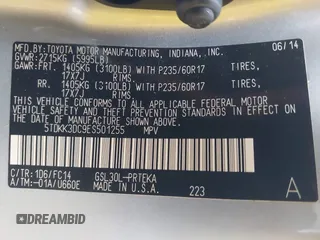 2014 Toyota Sienna LE AAS with VIN 5TDKK3DC9ES501255, listed as a IAAI auction lot 42096386 with 347,364 mi miles and . Bid and sale history available at carsss.com. Image 9.