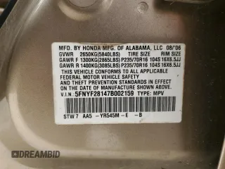 2007 Honda Pilot LX with VIN 5FNYF28147B002159, listed as a Copart auction lot 47433135 with 157,187 mi miles and Salvage Title. Bid and sale history available at carsss.com. Image 13.