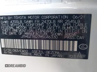 2021 Lexus IS 350 F Sport with VIN JTHGZ1B27M5046330, listed as a IAAI auction lot 42499850 with 39,484 mi miles and . Bid and sale history available at DreamBid. Image 9.