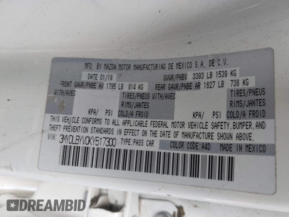 2019 Toyota Yaris L z VIN 3MYDLBYV0KY517300, wystawiony jako IAAI lot #41446298 z przebiegiem 144 666 mil mil oraz . Historia ofert i sprzedaży dostępna na DreamBid. Obrazek 9.
