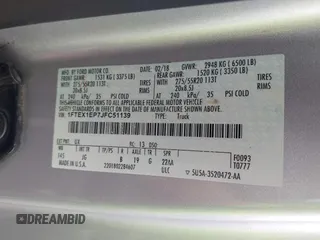 2018 Ford F-150 XL с VIN 1FTEX1EP7JFC51139, выставлен на аукционе IAAI как лот 41916321 с пробегом 114 856 миль миль и . История ставок и продаж доступна на DreamBid. Изображение 9.