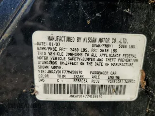 2007 Infiniti M x with VIN JNKAY01F77M458670, listed as a Copart auction lot 70842844 with Not provided miles and Clean title. Bid and sale history available at DreamBid. Image 12.
