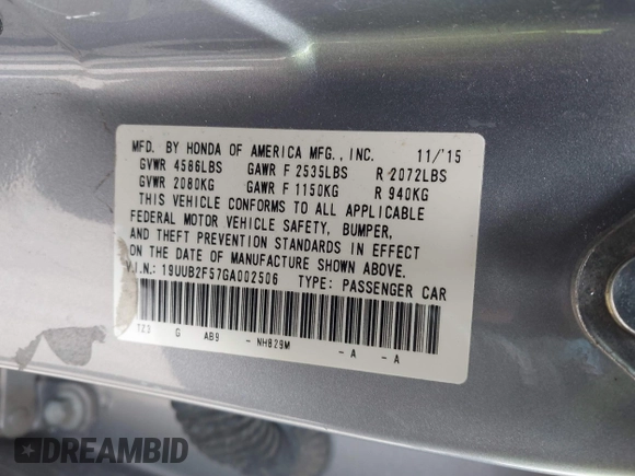 2016 Acura TLX Technology with VIN 19UUB2F57GA002506, listed as a IAAI auction lot 41582483 with 110,453 mi miles and . Bid and sale history available at DreamBid. Image 9.