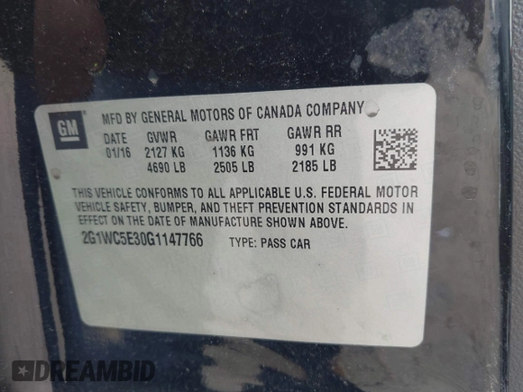 2016 Chevrolet Impala LTZ with VIN 2G1WC5E30G1147766, listed as a IAAI auction lot 42471978 with 145,776 mi miles and . Bid and sale history available at DreamBid. Image 9.