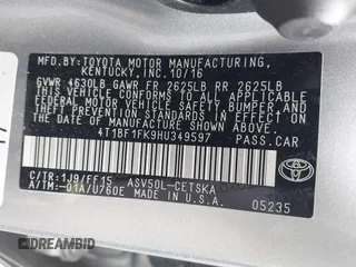 2017 Toyota Camry XLE z VIN 4T1BF1FK9HU349597, wystawiony jako IAAI lot #41857062 z przebiegiem 40 898 mil mil oraz . Historia ofert i sprzedaży dostępna na DreamBid. Obrazek 9.