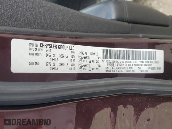 2012 Dodge Durango SXT with VIN 1C4RDJAG4CC146918, listed as a Copart auction lot 52524935 with 177,366 mi miles and Non repairable. Bid and sale history available at DreamBid. Image 13.