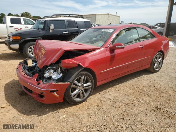 2008 Mercedes-Benz CLK-Class 3.5L with VIN WDBTJ56H48F234136, listed as a Copart auction lot 70967244 with 63,501 mi miles and Salvage Title. Bid and sale history available at carsss.com. Image 1.