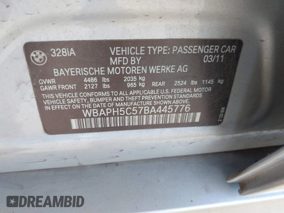 2011 BMW 3 Series 328i с VIN WBAPH5C57BA445776, выставлен на аукционе IAAI как лот 42397904 с пробегом 131 320 миль миль и . История ставок и продаж доступна на DreamBid. Изображение 9.