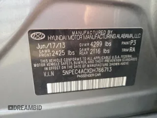 2013 Hyundai Sonata Limited with VIN 5NPEC4ACXDH766713, listed as a Copart auction lot 54170945 with 177,735 mi miles and Salvage Title. Bid and sale history available at DreamBid. Image 13.