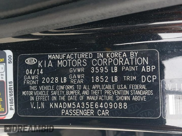 2014 Kia Rio LX with VIN KNADM5A35E6409088, listed as a Copart auction lot 75004804 with 111,664 mi miles and Salvage Title. Bid and sale history available at carsss.com. Image 12.