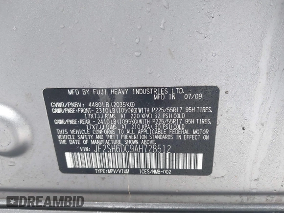 2010 Subaru Forester X Limited with VIN JF2SH6DC9AH728512, listed as a IAAI auction lot 41731623 with 187,991 mi miles and . Bid and sale history available at DreamBid. Image 9.