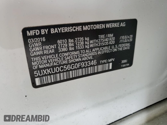 2016 BMW X6 sDrive35i with VIN 5UXKU0C56G0F93346, listed as a Copart auction lot 78287264 with 107,702 mi miles and Salvage Title. Bid and sale history available at carsss.com. Image 13.