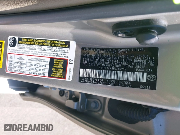 2017 Toyota Camry XLE z VIN 4T1BF1FK3HU786219, wystawiony jako IAAI lot #42097020 z przebiegiem 73 225 mil mil oraz . Historia ofert i sprzedaży dostępna na DreamBid. Obrazek 9.