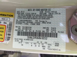 2016 Lincoln MKZ with VIN 3LN6L2J93GR618252, listed as a IAAI auction lot 41890213 with 96,414 mi miles and . Bid and sale history available at DreamBid. Image 9.