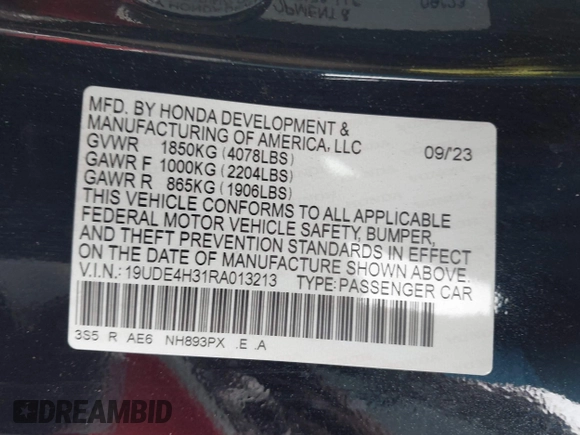 2024 Acura Integra w/A-Spec Package z VIN 19UDE4H31RA013213, wystawiony jako IAAI lot #42050337 z przebiegiem 9 084 mil mil oraz . Historia ofert i sprzedaży dostępna na DreamBid. Obrazek 9.