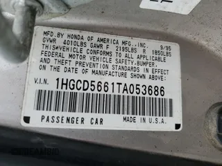 1996 Honda Accord EX w/Leather with VIN 1HGCD5661TA053686, listed as a Copart auction lot 47663555 with 193,267 mi miles and Salvage Title. Bid and sale history available at carsss.com. Image 12.