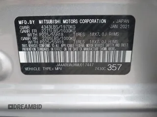 2021 Mitsubishi Outlander Sport ES with VIN JA4ARUAUXMU017447, listed as a IAAI auction lot 40863896 with 83,627 mi miles. Bid and sale history available at carsss.com. Image 9.