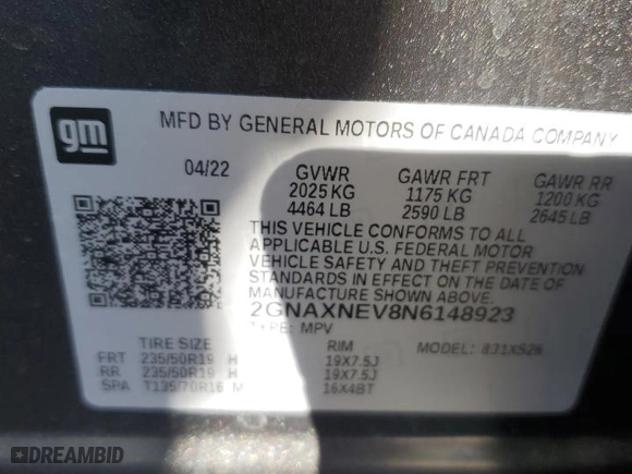 2022 Chevrolet Equinox Premier with VIN 2GNAXNEV8N6148923, listed as a Copart auction lot 47054715 with 31,136 mi miles and Salvage Title. Bid and sale history available at carsss.com. Image 13.