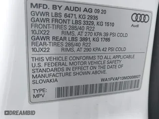 2021 Audi Q8 Prestige with VIN WA1FVAF13MD008507, listed as a IAAI auction lot 41725785 with 72,749 mi miles. Bid and sale history available at carsss.com. Image 9.