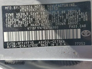 2014 Toyota Camry L with VIN 4T1BF1FK1EU756860, listed as a Copart auction lot 52825515 with Not Provided miles and Salvage Title. Bid and sale history available at DreamBid. Image 15.